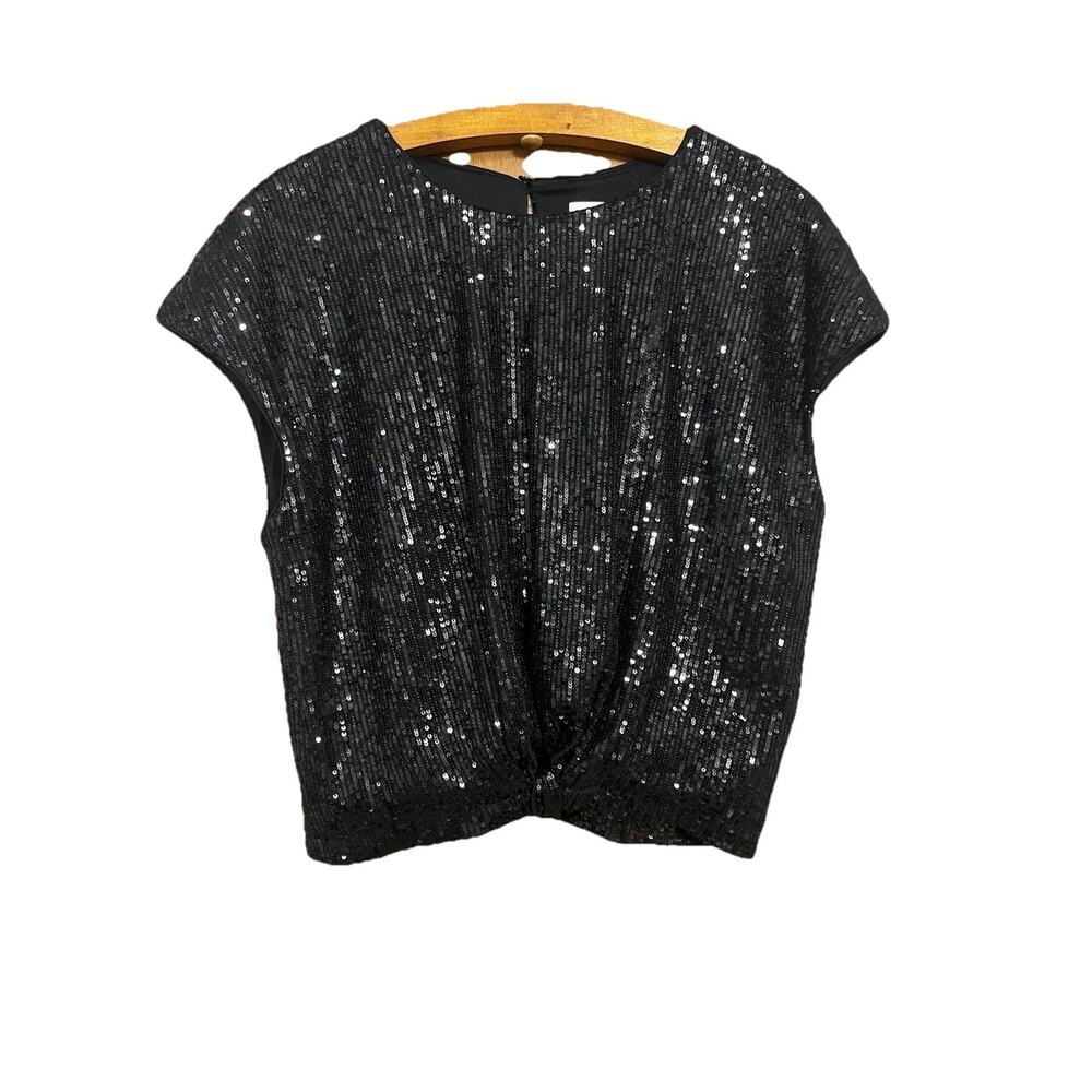 Loft Black Sparkle Knot Top